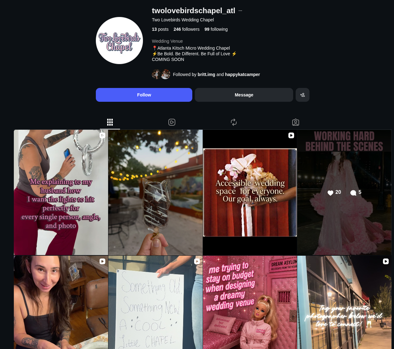 Recent behind the scenes posts from Two Lovebirds Wedding Chapel on Instagram